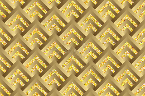 金色支票，方形，格子无缝图案。 格子几何背景。 笼子的质地