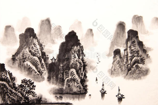 中国<strong>山水画</strong>水彩画