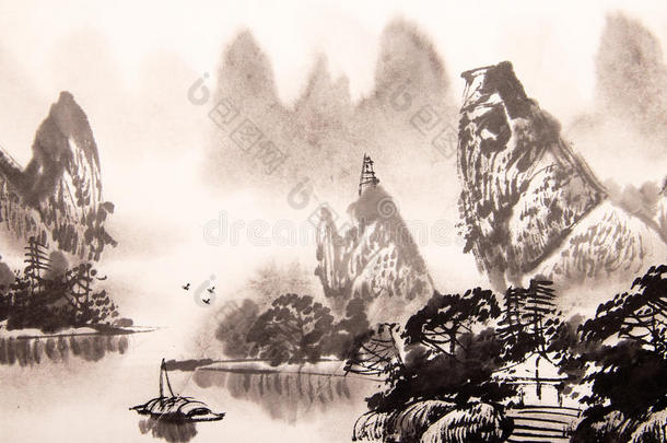 <strong>中国山</strong>水画水彩画