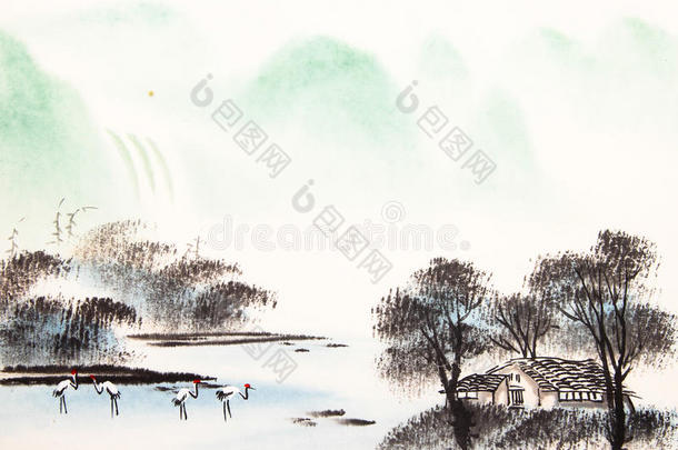 中国<strong>山水画水彩</strong>画