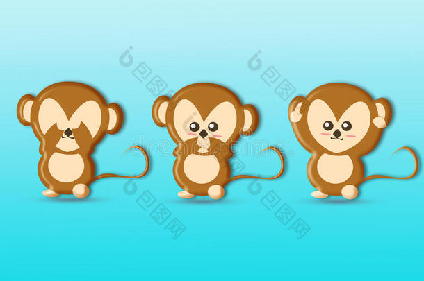 可爱的三只聪明的猴子卡通背景