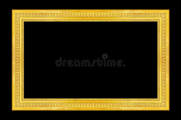 古董图片金色框架隔离在黑色背景上，裁剪路径