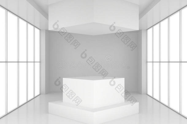 空白白色展台在光滑的展厅