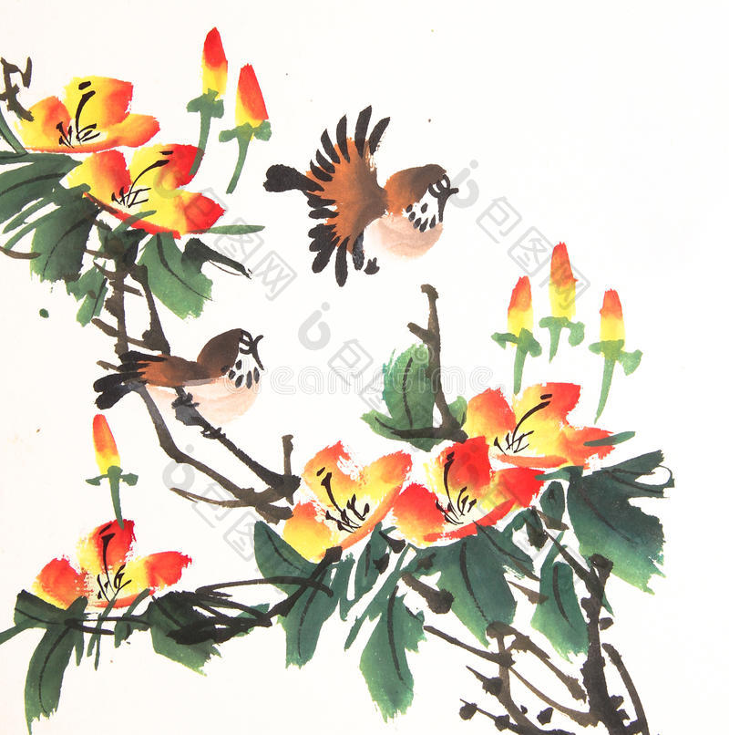 中国水墨画鸟和植物图片-包图网企业站
