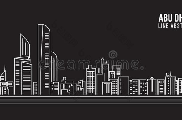 城市<strong>景观建筑</strong>线艺术矢量插图设计-阿布扎比城市