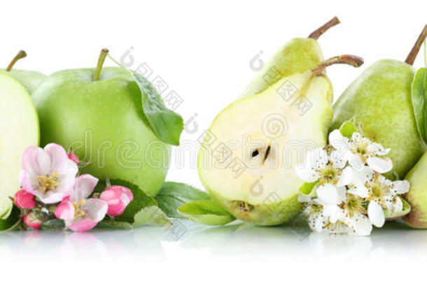 苹果和梨苹果梨水果绿色分离在白色