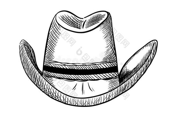 手绘牛仔帽矢量插图，乡村西式
