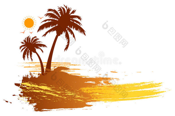 修剪夏季热带棕榈树横幅