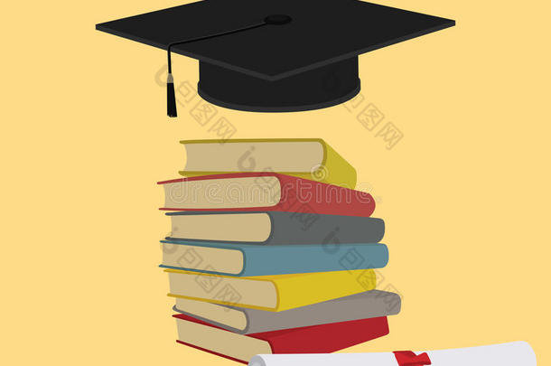 教育与书堆和研究生毕业帽