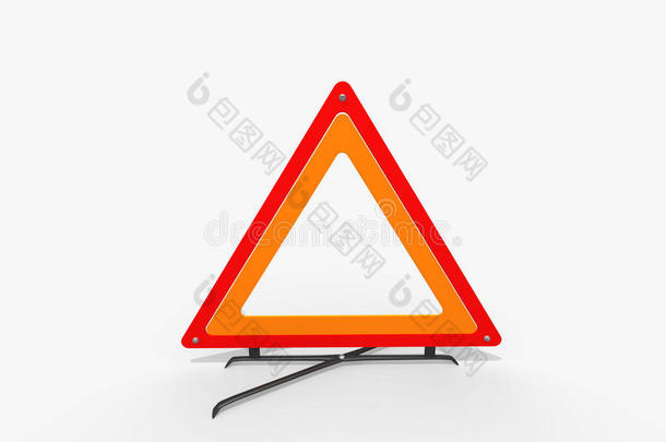 三维红色警告三角形。白色高分辨率路标。