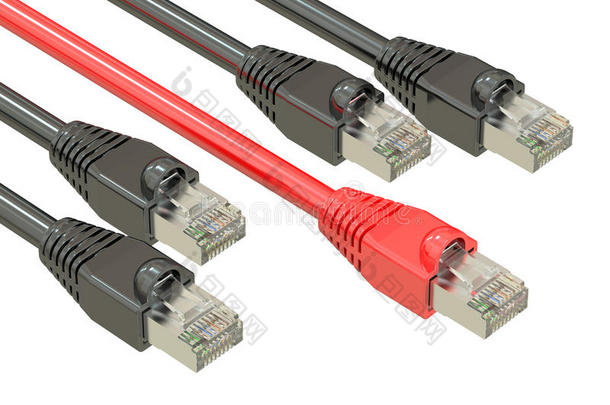 计算机网络电缆，互联网速度概念。 三维渲染
