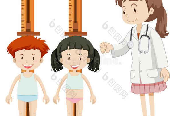 男孩和女孩测量身高