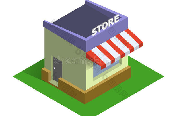 平面等距商店标志，在线购物和电子商务概念网络市场