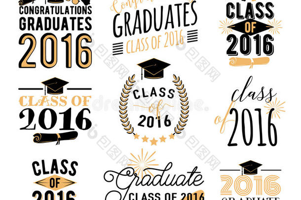 毕业愿望覆盖，刻字标签设计一套。 复古研究生班2016年徽章。 手绘徽章