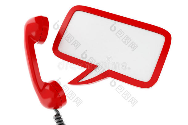 3d红色电话和空白语音泡沫。
