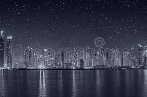 迪拜码头在月光下