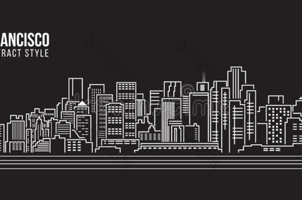 城市景观建筑线艺术矢量插图设计-旧金山城市