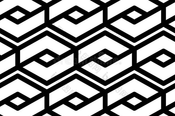 黑白抽象纹理几何无缝图案。 对称单色矢量纺织背景。 拼接线。
