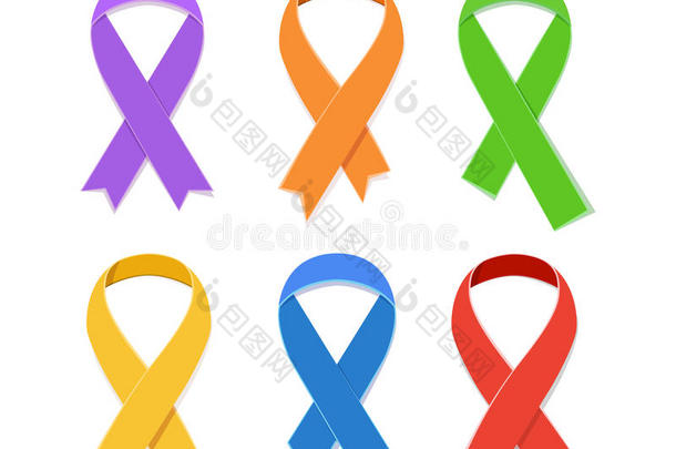 意识彩色矢量丝带，象征艾滋病烛光纪念日隔离在白色上