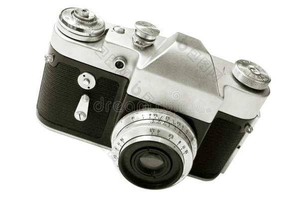 白色隔离的旧相机