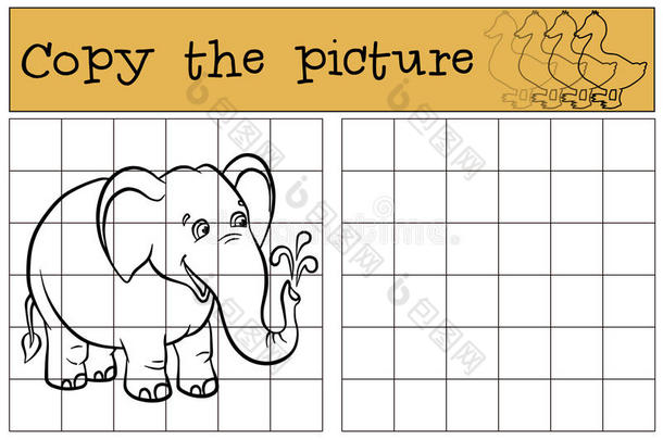 儿童游戏：复制<strong>图片</strong>。 小可爱<strong>的大象</strong>。
