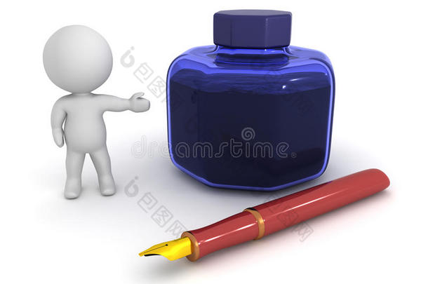 显示钢笔和墨水壶的3D字符