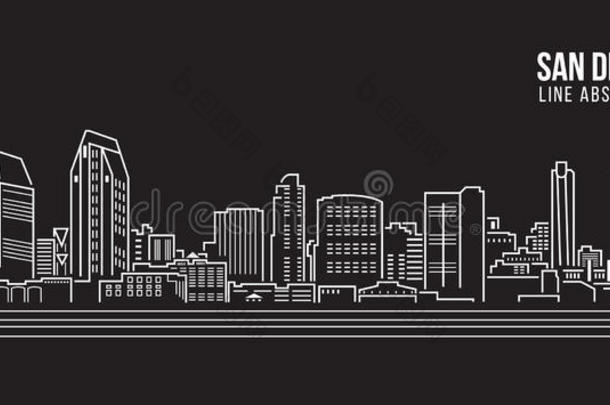 城市景观建筑线艺术矢量插图设计-圣地亚哥市