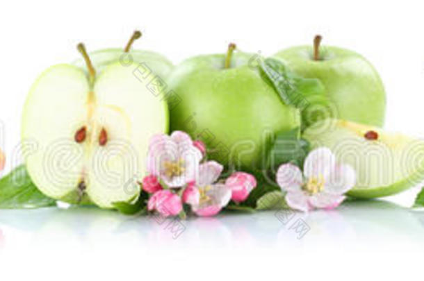 苹果水果苹果水果成排切片一半分离在白色