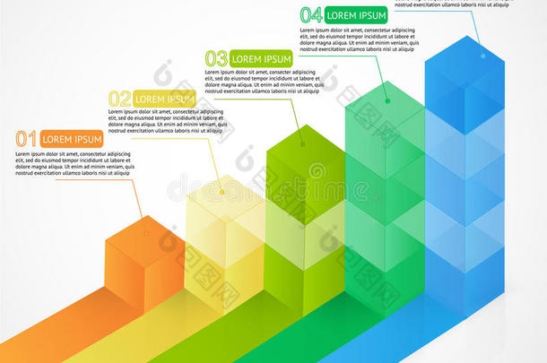 三维增<strong>长</strong>多色信息图表，用于财务，分析，统计报告和<strong>网页</strong>设计。