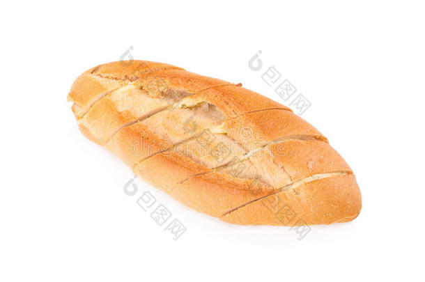 白色背景下的大蒜面包