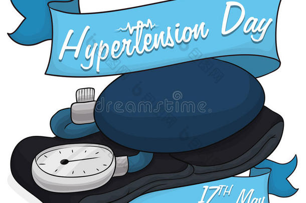 血压袖带纪念世界高血压日，矢量插图
