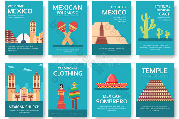 墨西哥国家<strong>旅游度假</strong>指南的货物，地点和特点。 一套建筑，时尚，人，物品，自然
