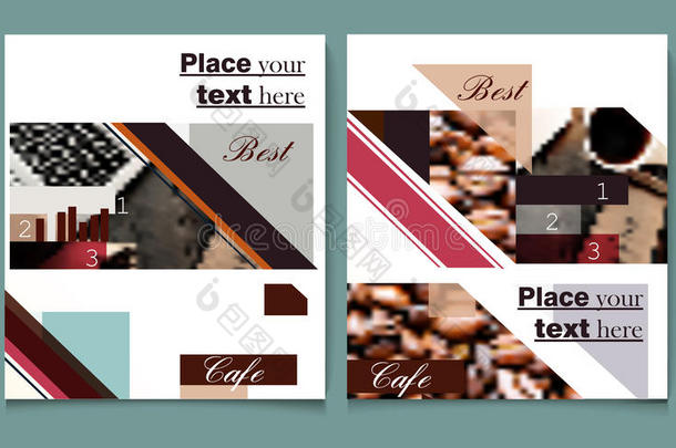 小册子或传单设计模板矢量封面展示抽象风格与咖啡设计