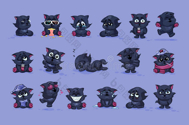 表情符号人物卡通黑猫贴纸表情与不同的情绪