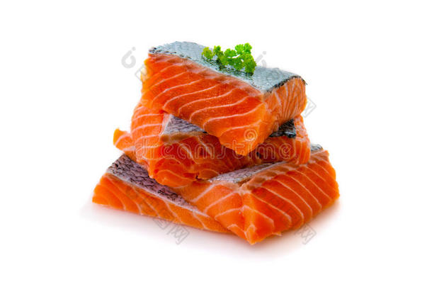 新鲜生鲑鱼片分离。