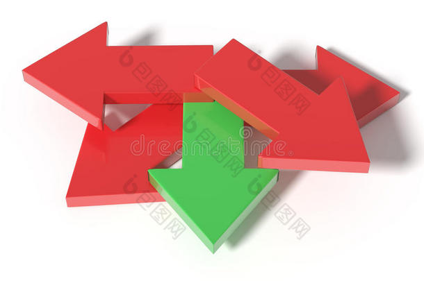 五支红色和绿色的箭头在不同的方向