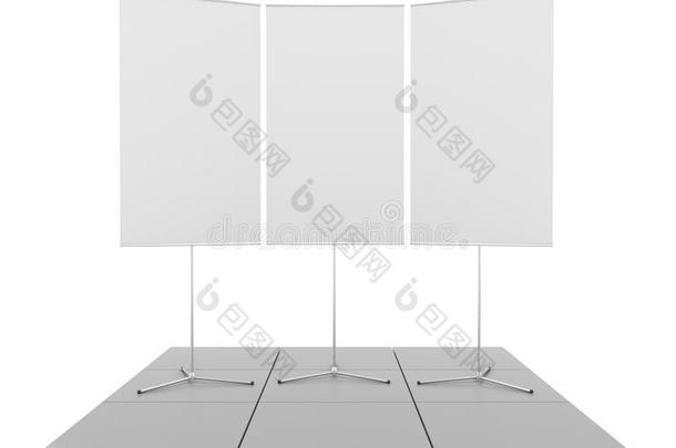 空白贸易展览摊位模拟。 三维渲染