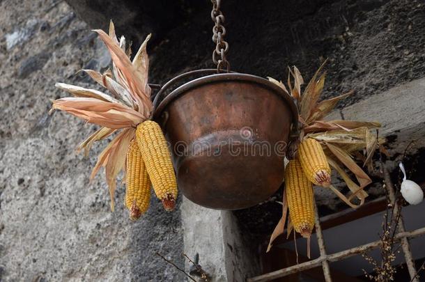 玉米在老城村兰戈特伦蒂诺，选择意大利最美丽的村庄之一。