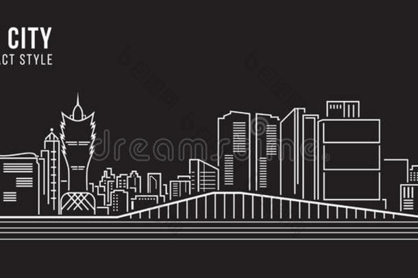 城市<strong>景观建筑</strong>线艺术矢量插图设计-澳门城市