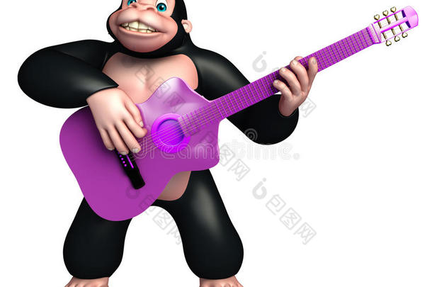 有趣的大猩猩卡通人物与吉他