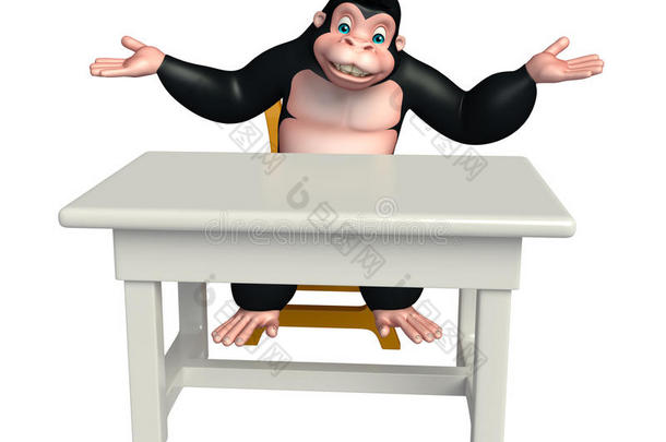 可爱的大猩猩<strong>卡通</strong>人物与<strong>桌子</strong>和椅子