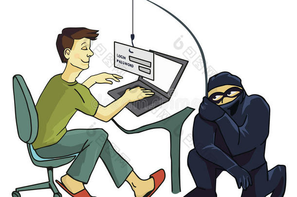 计算机犯罪概念。 互联网钓鱼的登录和密码概念