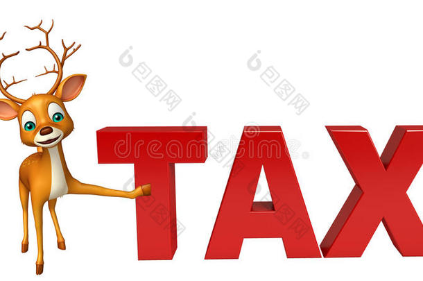 有趣的鹿卡通人物与税务标志