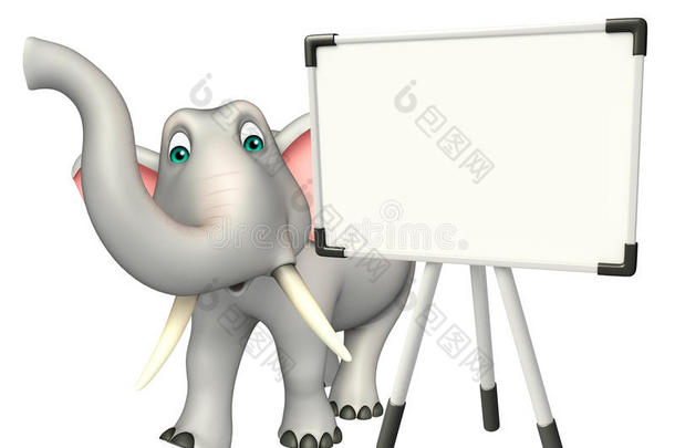 可爱的大象卡通人物与白板