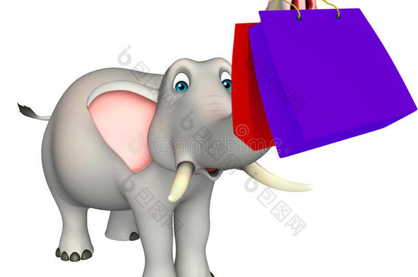带购物袋的大象卡通人物