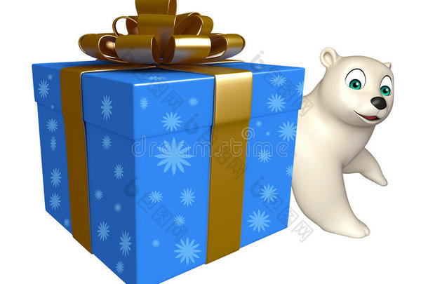 有趣的北极熊卡通人物与礼品盒