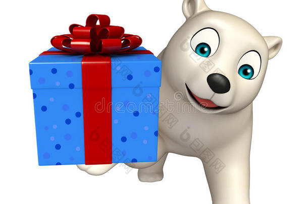 有趣的北极熊卡通人物与礼品盒