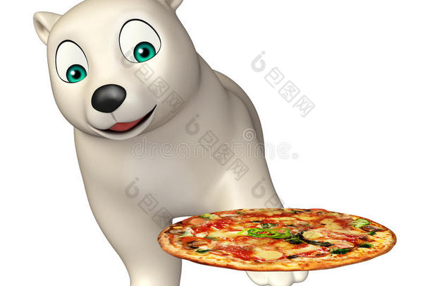有趣的北极熊卡通人物与比萨饼