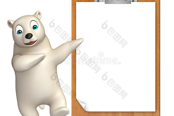 可爱的北极熊卡通人物与考试垫
