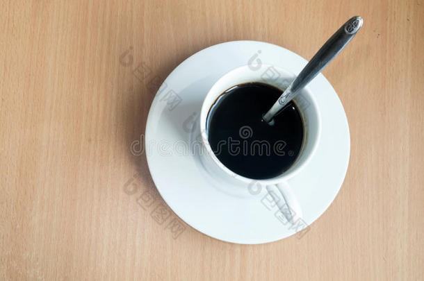 咖啡杯顶部视图木桌背景，咖啡，杯子，咖啡杯